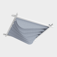 Leon x ASKIA Acoustic Ceiling Tiles shown with Serpens design in Light Blue Grey
