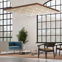 Leon x ASKIA Acoustic Island with Acoustic Ceiling Tiles in Heathered Oatmeal